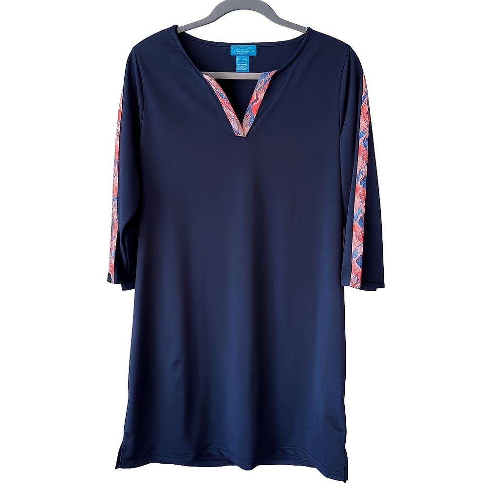 Caribbean Joe Navy Top/tunic with Colorful Trim size Large